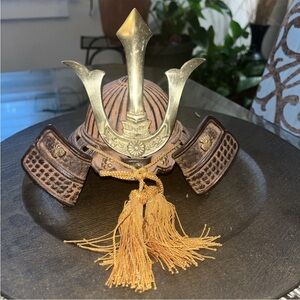 Vtg Japanese Cast Iron Samurai Kusunoki Traditional Armor Mini Kabuto Helmet 7”